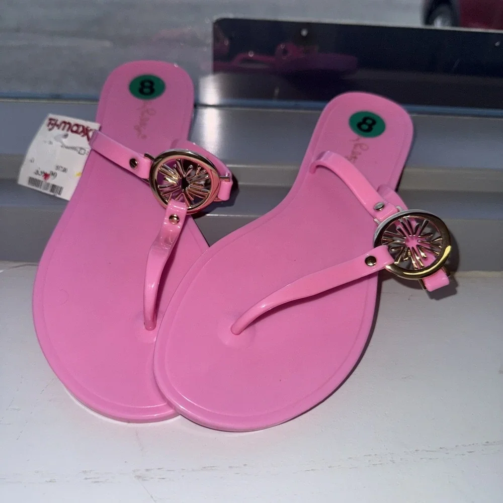 NEW Lilly Pulitzer HOLLIE Jelly Sandals HAVANA  Hot Pink 8M - Picture 2 of 3